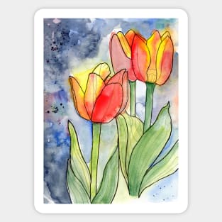 Colorful Tulips Watercolor and Ink Sticker